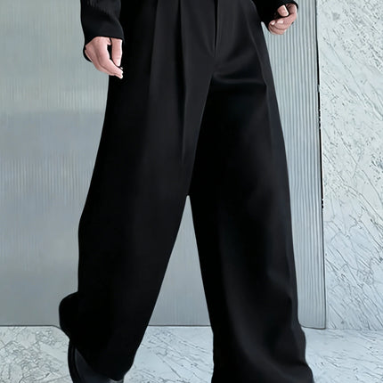 Men's high-waisted double-pleated wide-leg black suit pants, matte fabric loose floor-length trousers, Korean lazy style all-mat