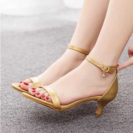 Women Sandals Pumps Sexy 5cm Thin High Heels Open Toe Summer Casual Buckle Strap Sandal Pu Leather Party Wedding Shoes
