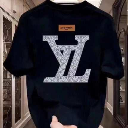 2026 new T-shirt men's high neck short sleeved brand classic print  Lv pure cotton casual versatile round neck short sleeved