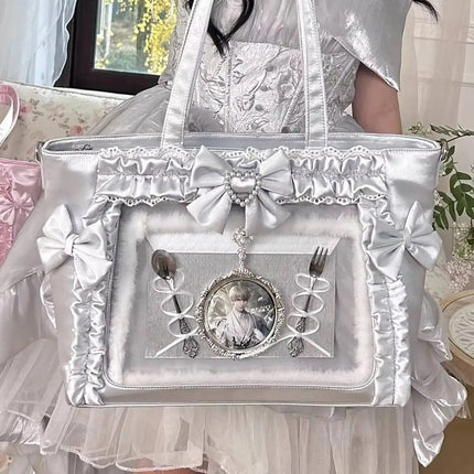 New Y2K Cute Japanese Ita Shoulder Bag Lolita Girls Transparent Tote Bag Large Capacity Crossbody Casual Bag DIY Display Handbag
