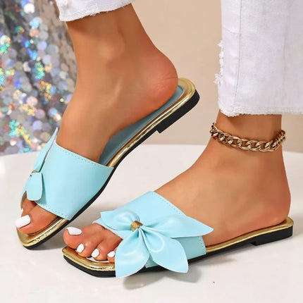 Flat Bottom Slippers Fashion Butterfly Knot Beach One-Strap Cool Slippers