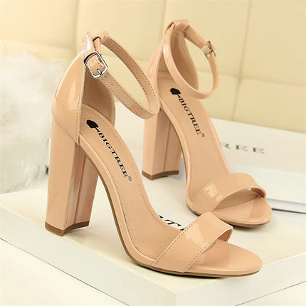 Summer Fashion Simple Classic Women Suede Open Toe High Heels Sandals Yellow Gladiator Square Heels Platform Shoes