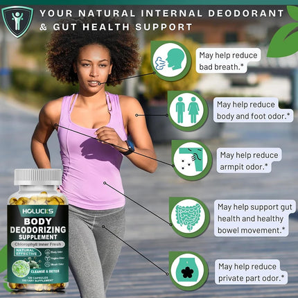 Chlorophyll Body Deodorizing Capsules, with Parsley & Peppermint, Support Gut Health, Reduce Odors, Freshen Breath