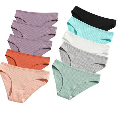 10Pcs/Set Women Cotton Briefs Breathable Panties Low Waist Briefs Sports Solid Soft Skin-Friendly Underwear Daily Wear S-XXL
