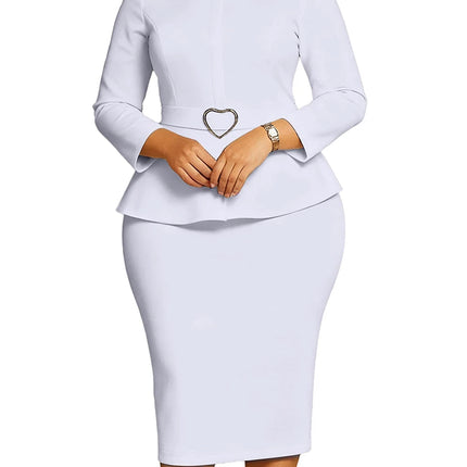 Mlaiscsr African Women Formal Office Work Mid Dress with Belt Evening Club O Neck Long Sleeve High Waist Pencil Bodycon Vestidos