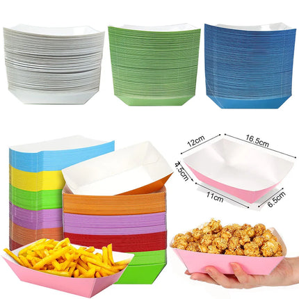 6/12/24 Solid Color Paper Food Trays Disposable Food Boat Black White Blue Yellow Popcorn Box Baby Showe Birthday Party Supplies
