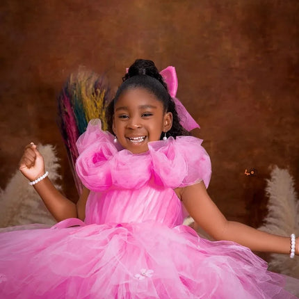 Pink Flower Girl Dress For Wedding Tulle High-Low Length Girl Kids Birthday Party Ruffles First Holy Communion Gowns Customized