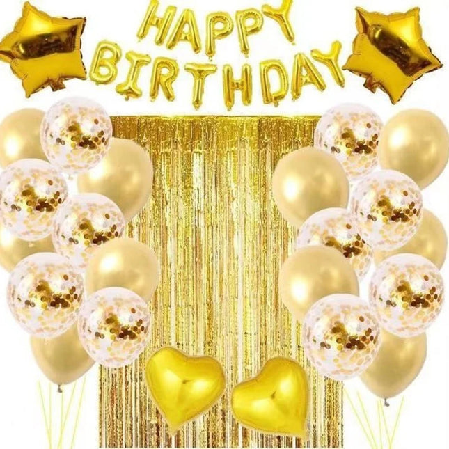Happy Birthday Party Decoration Five Pointed Star Heart Shaped Glitter Balloon Set Birthday Party Decoration Supplies