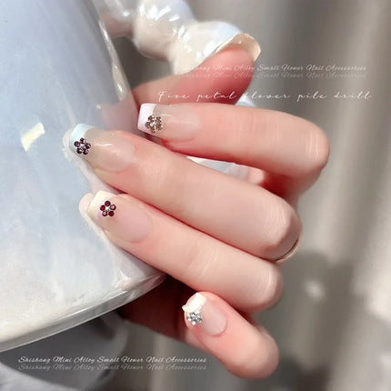 10PCS 3mm 4mm Mini 3D Nail Art Rhinestone Pearls Five-petaled Flowers Accessories For Manicure Decor Nails Decoration Supplies