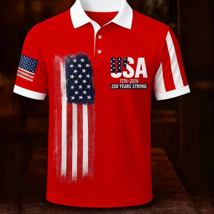 Trendy Patriotic USA 250th Anniversary Polo Shirt Men 3D Print Brush Stroke USA Flag Short Sleeve Casual Top For Independence