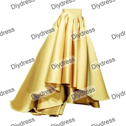 Women's High Low Elegant Prom Party Skirt A-Line Pleated Front Short Back Long Satin Skirt With Pockets For Evening Gown