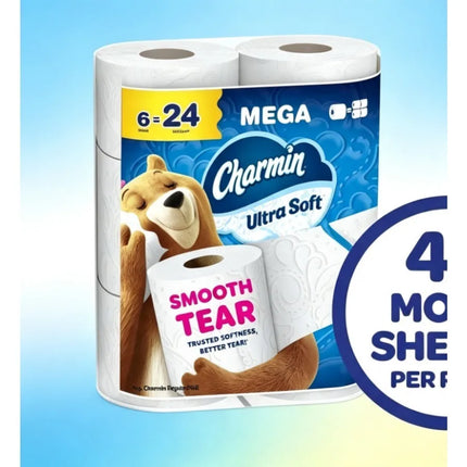 ICUTE-Charmin Toilet Paper Ultra Soft, 6 Mega Rolls