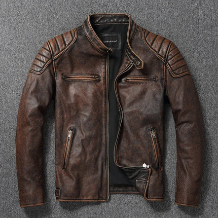 2025 New Leather Jacket Top Layer 100% Cowhide Leather Clothes Men's Stand Collar Motorcycle Clothes  Autumn Winter Plus Size