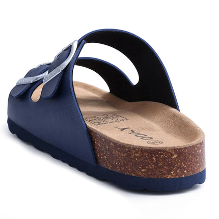 Kidmi Men's Cork Footbed Slide Sandal Slip On Sandals  Women Cork Sandals Nonslip Beach Sandals Female Adjustable Buckle Slides