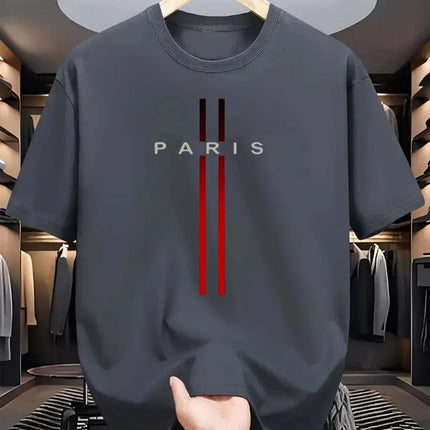 Men's new polyester fabric comfortable and breathable round neck T-shirt Paris letter printed pattern outdoor casual top