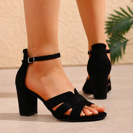 Big Size Women Sandals Casual Party Cross Ankle Strap Shoes Women Summer High Heels Shoes Trend Block Heels Open Toe Sandals