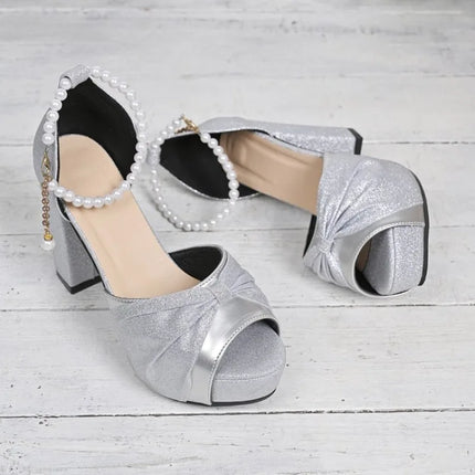 Women Sandals Thick Platform Sandals Woman Summer Square Toe High Heels Shoes Plus Size Party Dress Shoes Women
