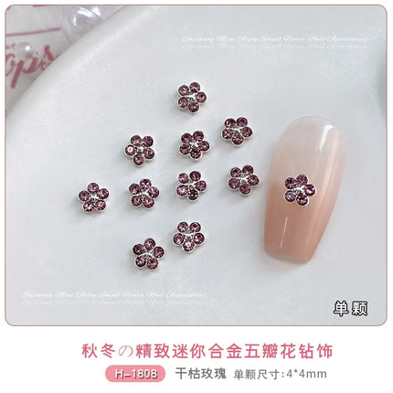 10PCS 3mm 4mm Mini 3D Nail Art Rhinestone Pearls Five-petaled Flowers Accessories For Manicure Decor Nails Decoration Supplies