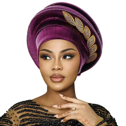 Leaves Diamonds Spiral Beret Turbans Lightweight Luxury Afrcian Lady Head Wraps Breathable Turban Nigeria Headpiece For Women