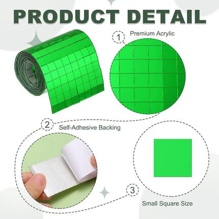 8000Pcs Acrylic Mirror Mosaic Tiles Self-Adhesive 5x5mm Green Square Disco Ball Mirror Tiles Sticker for DIY Craft Decoration