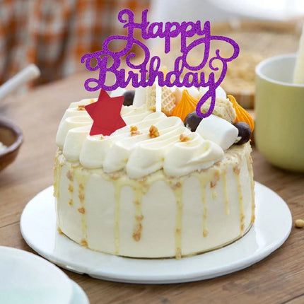 10pcs Glitter Frosted Reflective Pattern Happy Birthday One-Piece Letter Cake Flag Birthday Party Cake Decoration
