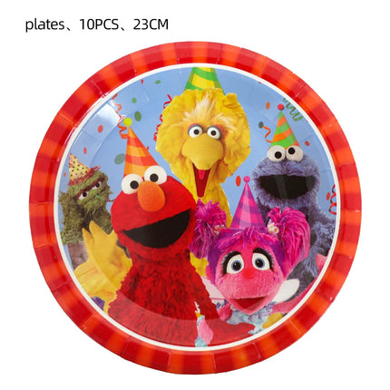 Cartoon Sesames  Street Birthday Party Decor Elmo and Friends Theme Tablecloth Plate Balloon Set Cake Decor Baby Shower