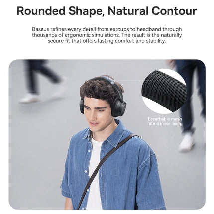 Baseus Bass Wireless Headphones Bluetooth 6.0 98% Noise Canceling Over Ear Headset Spatial Audio Earphone 80H Time