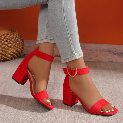 Women Sandals New Summer Fashion Sandals Medium High Heels Outdoor Elegant Wedding Shoes Bridal Plus Size Buckle Strap Sandals