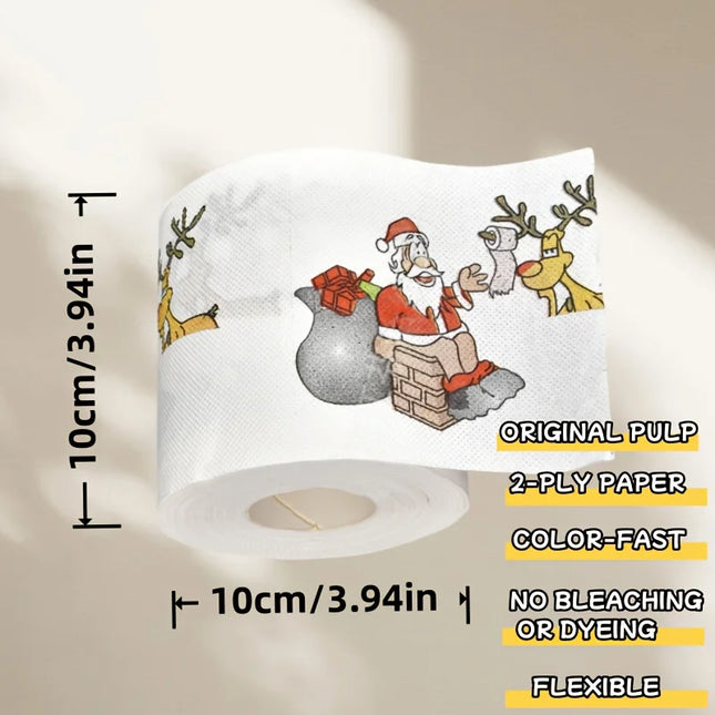 1 Roll Christmas Themed Toilet Paper Santa Reindeer Sleigh Print Dye‑Free Wood Pulp Festive Bathroom Tissue for Home Office RV X