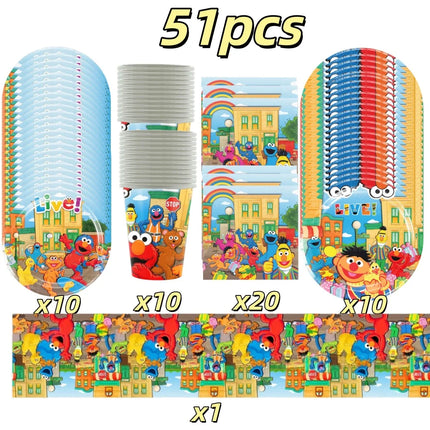 Cute Sesamess Happy Birthday Decor Elmo Balloons Cookie Monster Plate Cup Stickers Party Glasses Party Supplies Event Gifts