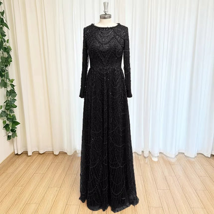 Mina Customized Beads Luxurious Women's Evening Dresses for Formal Occasions Sequins. Long Sleeves Round Neck Luxury Party Dress