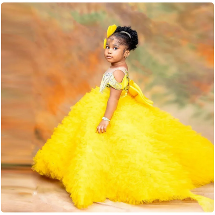 Quality Lovely Flower Girls Dress Tulle Tiered Ruffles With Big Bow Back Floor Length Kids Wedding Birthday Party Ball Gowns