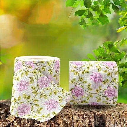 1 Roll Rose Printed Toilet Paper, Bamboo & Wood Pulp Creative Printed Roll Tissue for Home Bathroom
