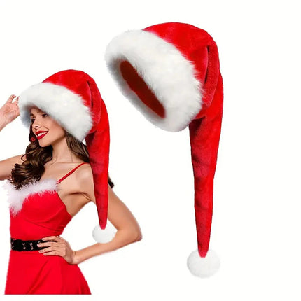 Unisex Extra-Long Velvet Santa Hat Soft Comfortable Thickened Style Christmas Holiday Accessory for Men And Women