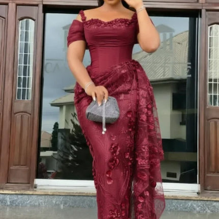 Fabulous Brown Lace Evening Dresses African Traditional Wedding Bride Dress Luxury Beads Lace Birthday Dress Asoebi Costomized