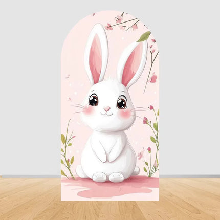 Pink bow cute rabbit arch background baby shower baby first birthday party layout background double-sidedprinting stretch fabric