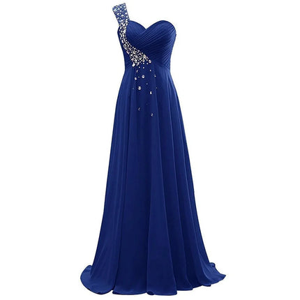 A Line Chiffon One Shoulder Bridesmaid Dresses Crystals Beading Pleat Elegant Wedding Party Formal Prom Evening Corset Back