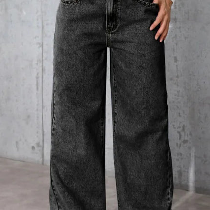 Size: S-5XL Women's Summer Autumn Wide-Leg Jeans High-Waist Plus-Size Jeans Straight-Leg Loose Casual Pants Girls Wide Leg Pants