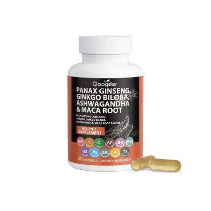 Botanical All in 1 Blend with Panax Ginseng Ginkgo Biloba Ashwagandha Maca Root Supports Daily Vitality Focus 60 Capsules