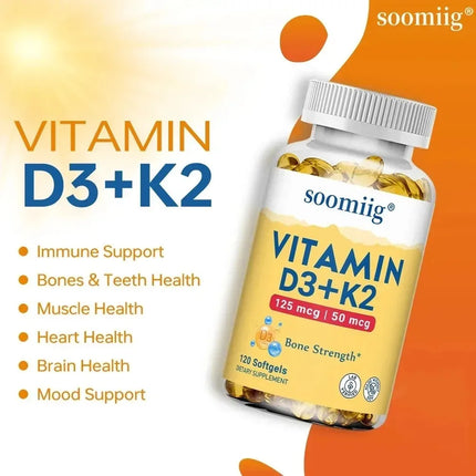 Vitamin K2+D3 Capsules - Supports Joint, Bone, and Immune System Health, Strengthens Bones, and Promotes Calcium Absorption