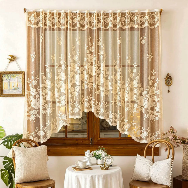 1 black lace arched curtain, French romantic transparent curtain, European retro bohemian style partition curtain
