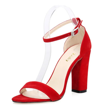 Women Sandals Pumps Open Toe Sexy Ankle Straps High Heels Summer Ladies Bridal Suede Thick Heel Office Party Dress Wedding Shoes