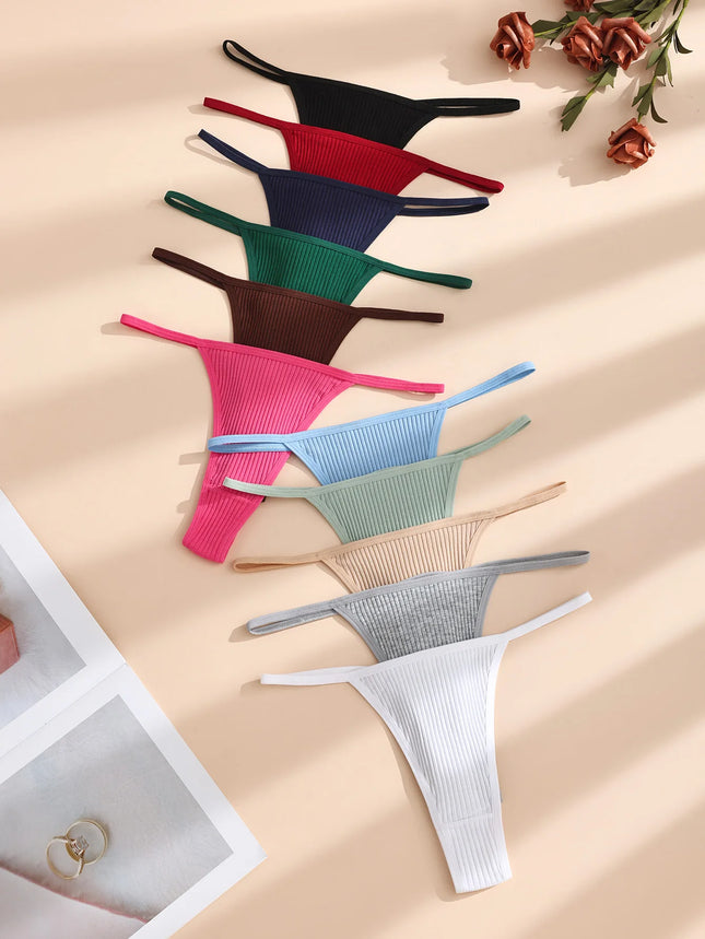 11Pcs Sexy Women‘s Thongs Low Waist Panties Underwear Solid Girls Briefs Cotton G-String Breathable Ladies Panty Female Lingerie