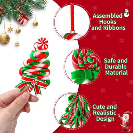 16/32Pcs Christmas Candy Cane Wooden Ornaments, Lollipop Xmas Tree Hanging Pendants for Christmas Party Home Holiday Decor Gift