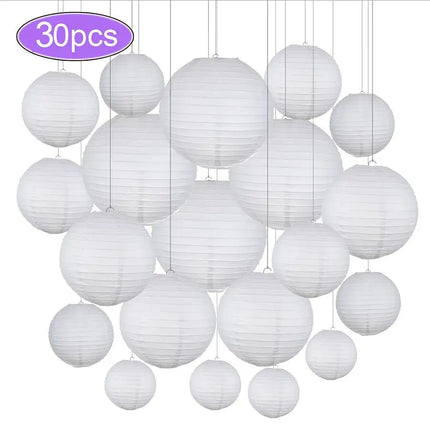 30pcs/Lot 4''-12'' Mix Size Chinese Paper Ball Lampion Hanging White Wedding Decoration Paper Lanterns Lampshade Party Decor