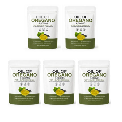 Oil of Oregano Softgels 6000mg with Black Seed Oil for Immune System & Digestive Support,Soy-Free Gluten-Free 60 Softgels
