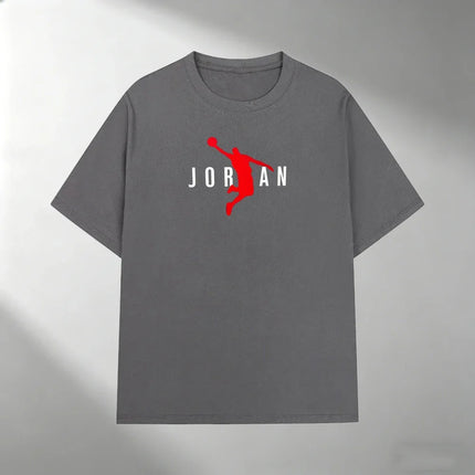 Men Pure Cotton T Shirt JORDAN Red Basketball Silhouette Print Short Sleeve Tops Casual Streetwear Sporty Summer Fashion T-shirt
