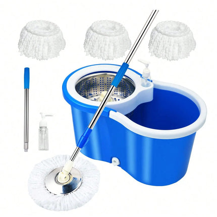 Spin Mop And Bucket With Wringer Set, 360° Mop And Bucket System With 3 Microfiber Mop Refills And 61" Extended Handle For Floor Cleaning