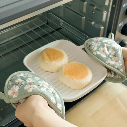 Flower Cotton Printed Baking Oven Gloves Home Kitchen Hot Resistant Heart-shaped Hand Clip Insulation Pad