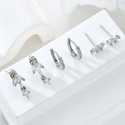 Luxury Huggie Stud Earrings Set, Marquise CZ Leaf Drop Dangle Stud Hoops Earrings, 3 Pair Jewelry